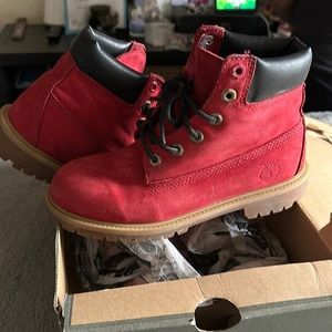 Timberland boots size 6 Juniors all Red used but look great comes with box.